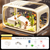 Cream color Modern Desktop Aquarium & Turtle Tank - Panoramic Viewing Fish Tank with Basking Platform & Lid