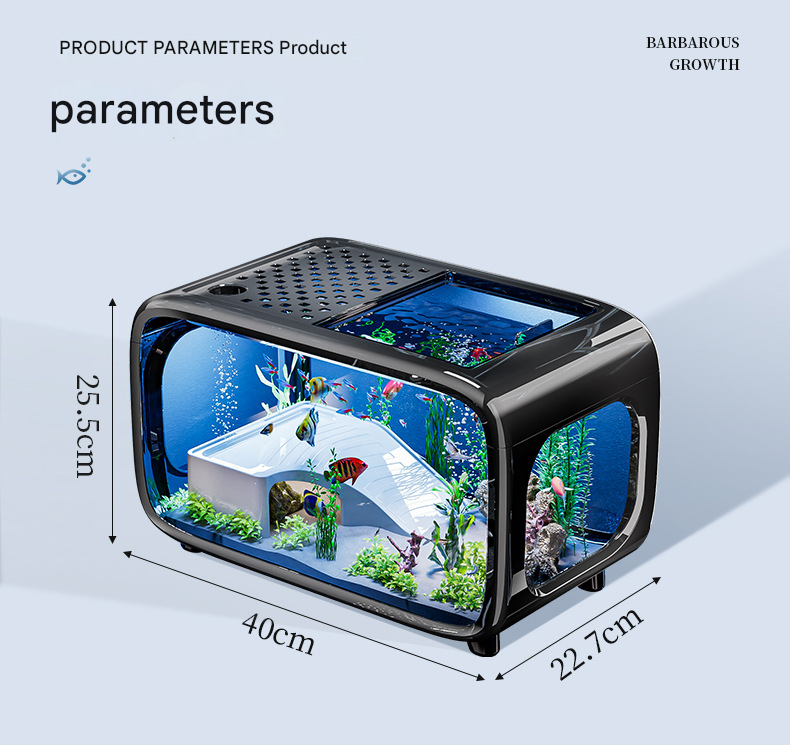 Cream color Modern Desktop Aquarium & Turtle Tank - Panoramic Viewing Fish Tank with Basking Platform & Lid