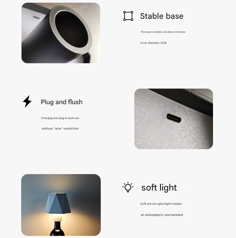 Striped gold Cordless LED Bottle Lamp - Rechargeable Touch-Control Table Light with 3 Color Modes for Bar & Home Decor