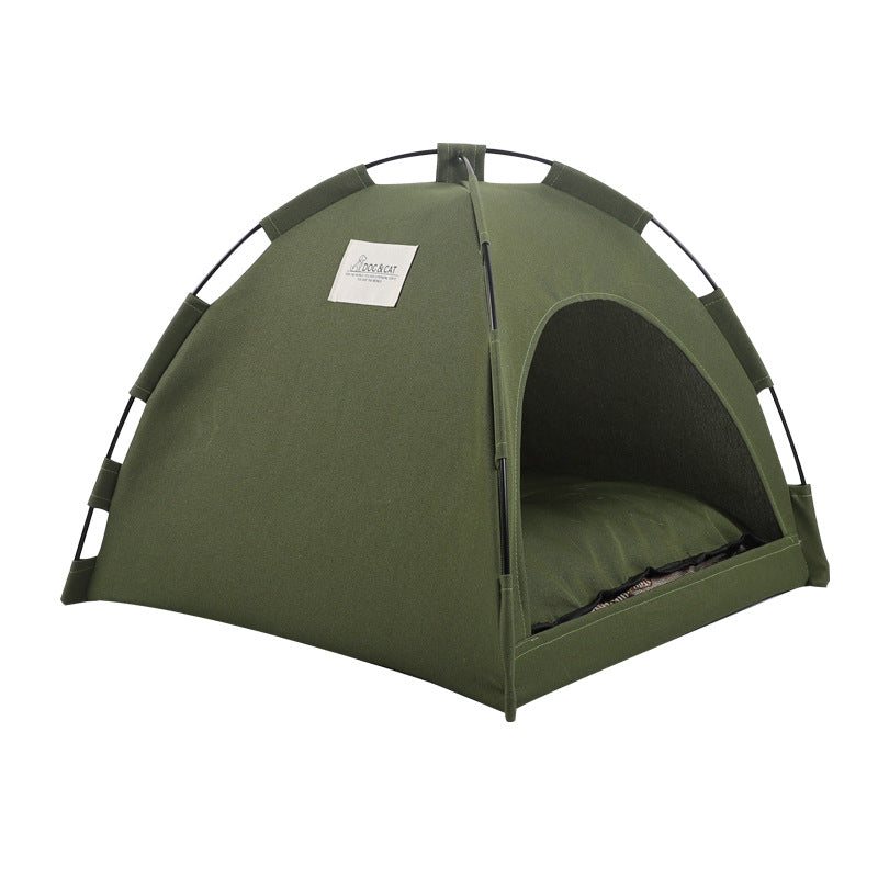 Green Premium Portable Pet Tent Bed with Cooling Mat - Breathable Foldable Outdoor Indoor Cat Dog House Shelter for Summer(Size: S)