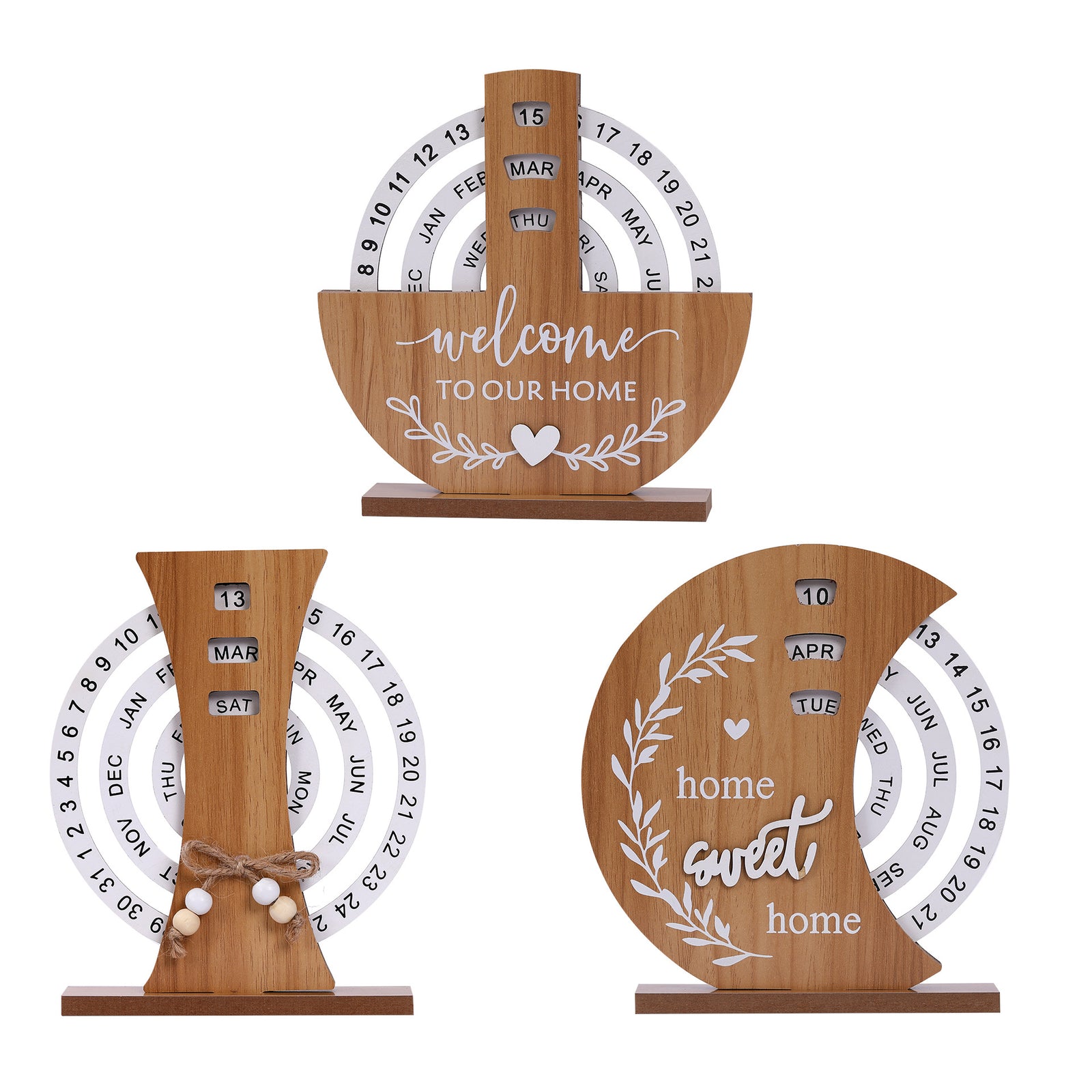 Shovel style Rustic Wooden Perpetual Calendar - Reusable Rotating Desk & Tabletop Decor