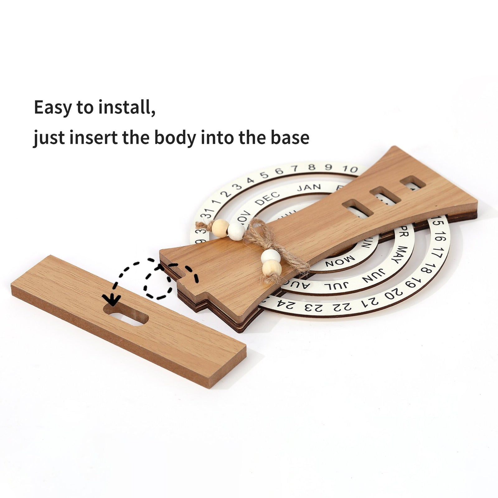 Shovel style Rustic Wooden Perpetual Calendar - Reusable Rotating Desk & Tabletop Decor