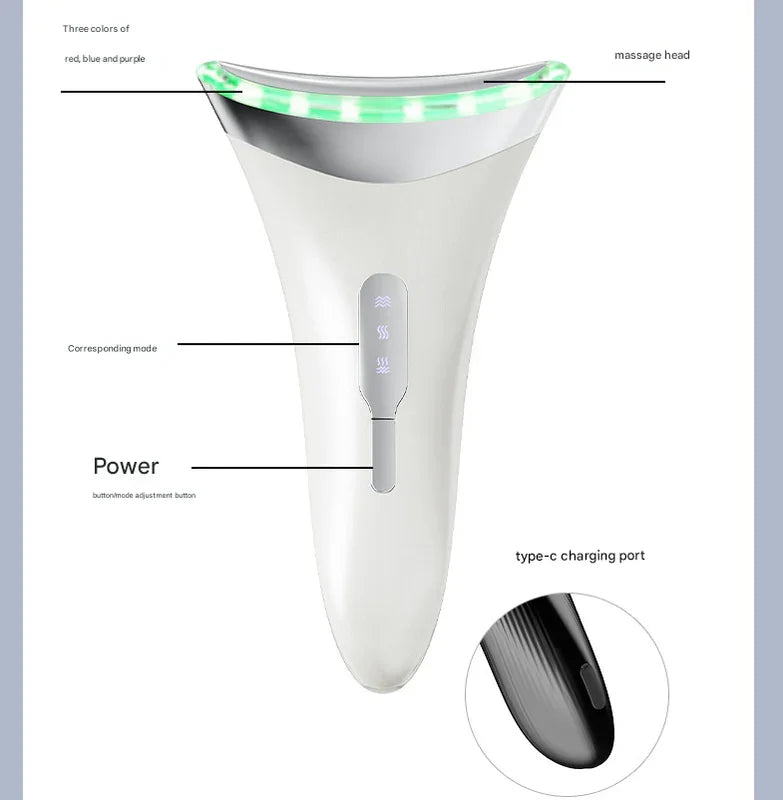 MJ-400 black Rechargeable EMS Facial & Neck Sculpting Device - 3-in-1 LED Light Therapy Massager(Seven Colors)
