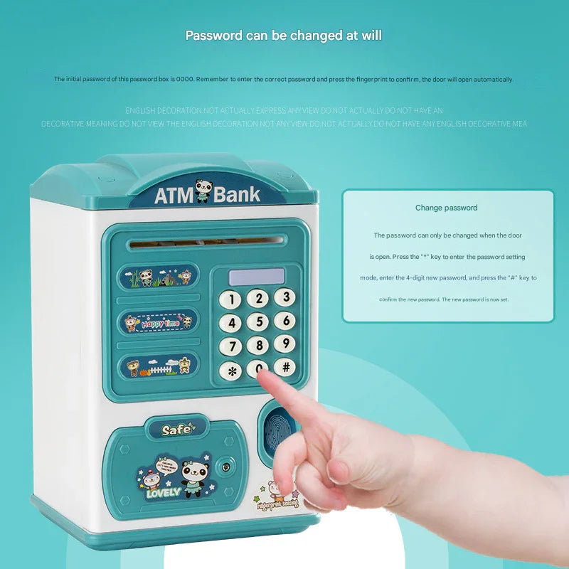 Pink rabbit Kids Smart ATM Piggy Bank - Automatic Bill Scroll, Password & Fingerprint Unlock with Fun Features