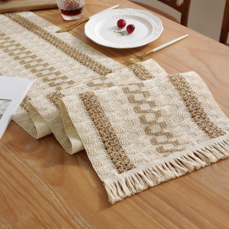 2-PCS Christmas Edition Bohemian Woven Table Runner with Tassels - Rustic Farmhouse Decor for Dining & Coffee Tables