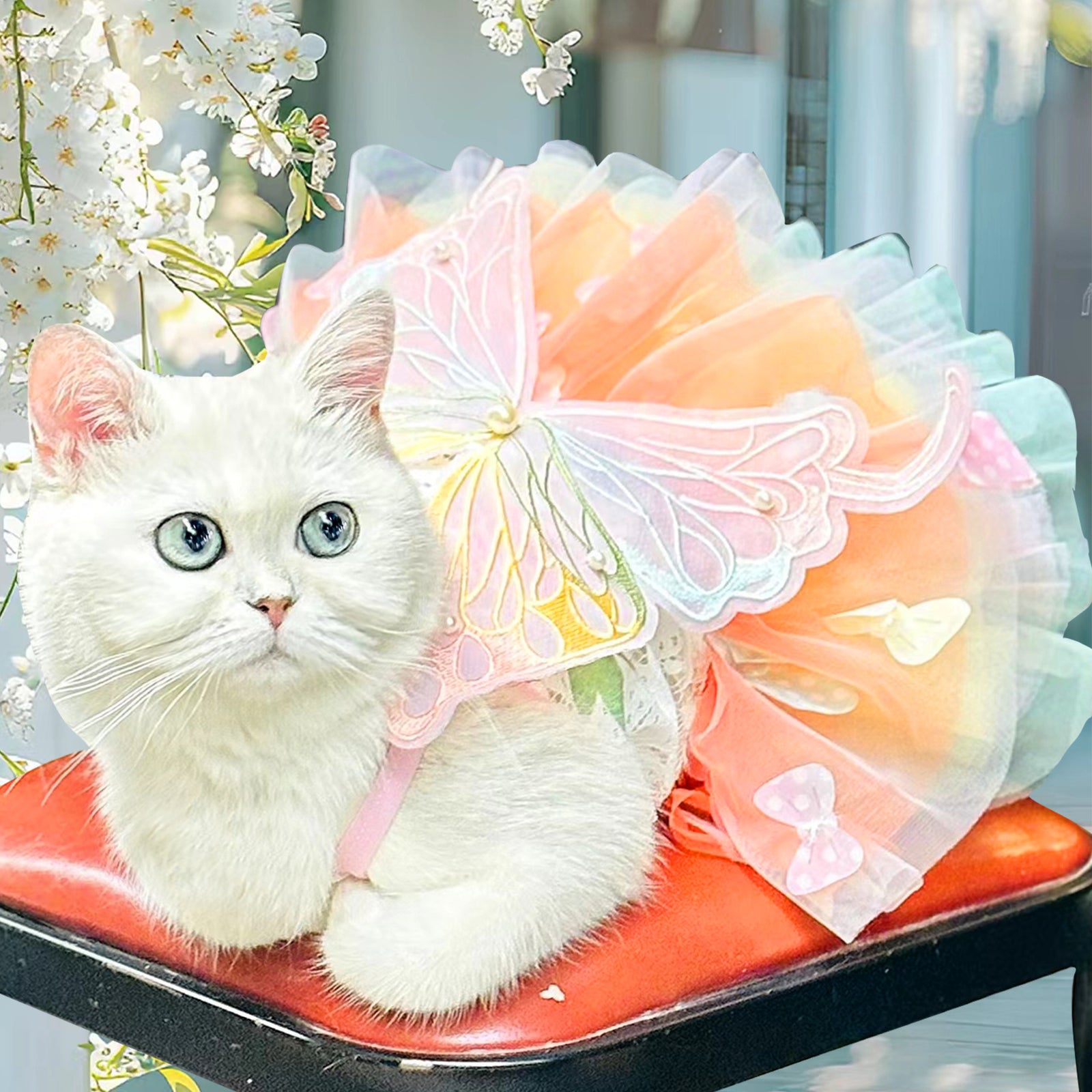 Butterfly Tutu Dress for Dogs & Cats - Summer Pet Princess Gown with Lace Wings and Layered Tulle Skirt(S)