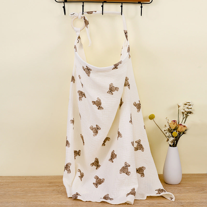 Single bear Soft Muslin Cotton Nursing Cover - Breathable Breastfeeding Apron for Privacy