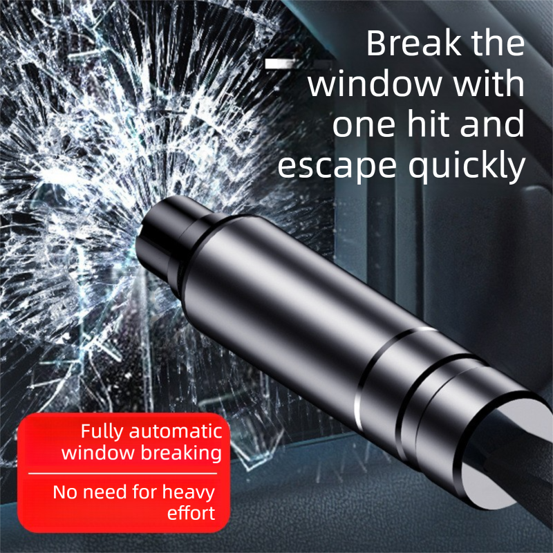 Red 2-in-1 Emergency Car Escape Tool - Spring-Loaded Window Breaker & Seatbelt Cutter