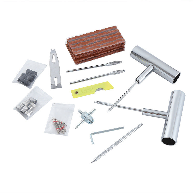 A 33-piece set Green Heavy-Duty Tubeless Tyre Repair Kit - Emergency Puncture Plug Set for Cars, Motorcycles & ATVs