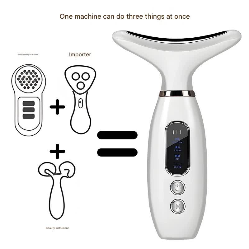 Multi-Functional Neck & Face Beauty Massager - Constant Heat, Ion Infusion & Sonic Vibration(white)