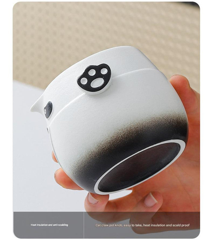 Adorable Panda Design Ceramic Tea Infuser Mug Set - 310ml Travel Crackle Glaze Cup with Lid & Strainer(black)