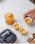 Portable Ceramic Travel Tea Set - One Pot Three Cups with Carrying Case, Elegant Frosted Finish(green)