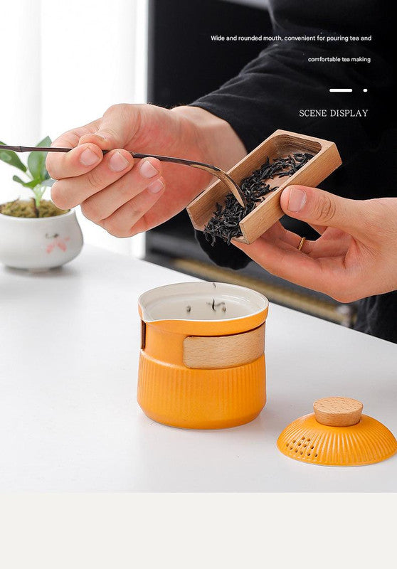 Portable Ceramic Travel Tea Set - One Pot Three Cups with Carrying Case, Elegant Frosted Finish(black)