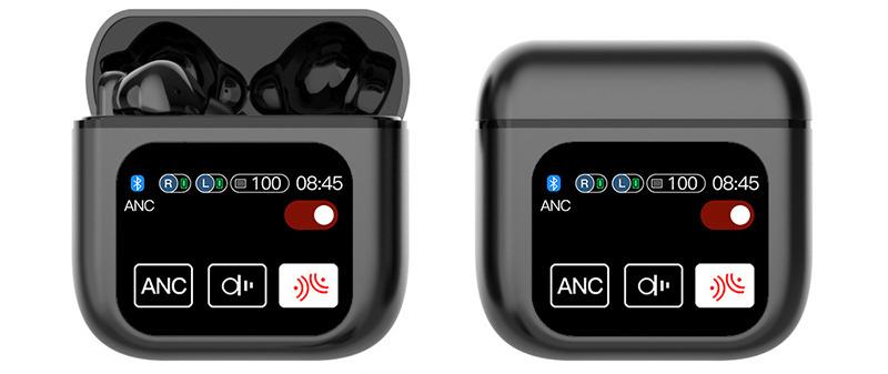 TWS Bluetooth Earbuds with 1.9 HD Touch Screen Case - ANC/ENC Noise Reduction(Black)