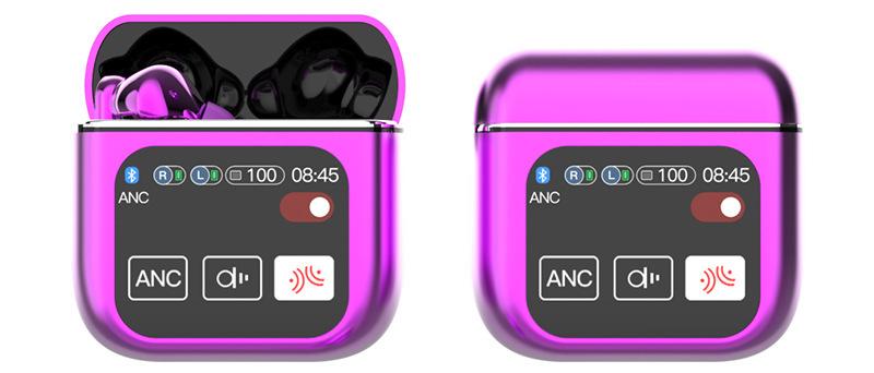 TWS Bluetooth Earbuds with 1.9 HD Touch Screen Case - ANC/ENC Noise Reduction(Purple)"