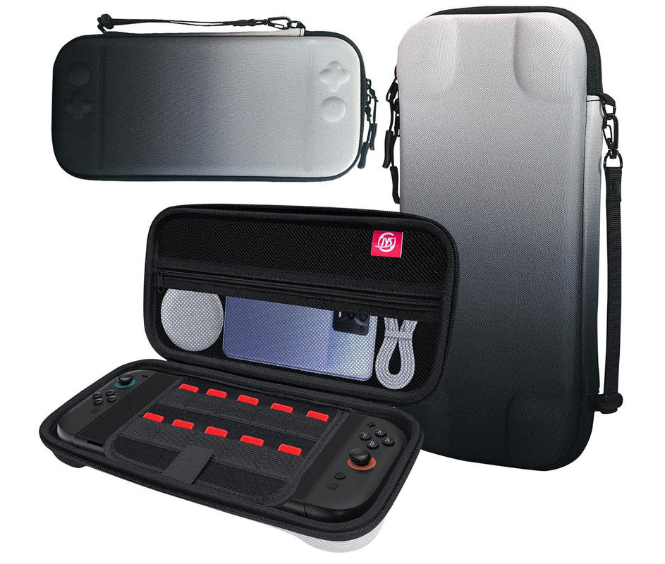 Portable Hard Shell Travel Case for Nintendo Switch/Switch Lite/OLED - Game Card Slots & Accessory Pocket(Gradient gray and white)