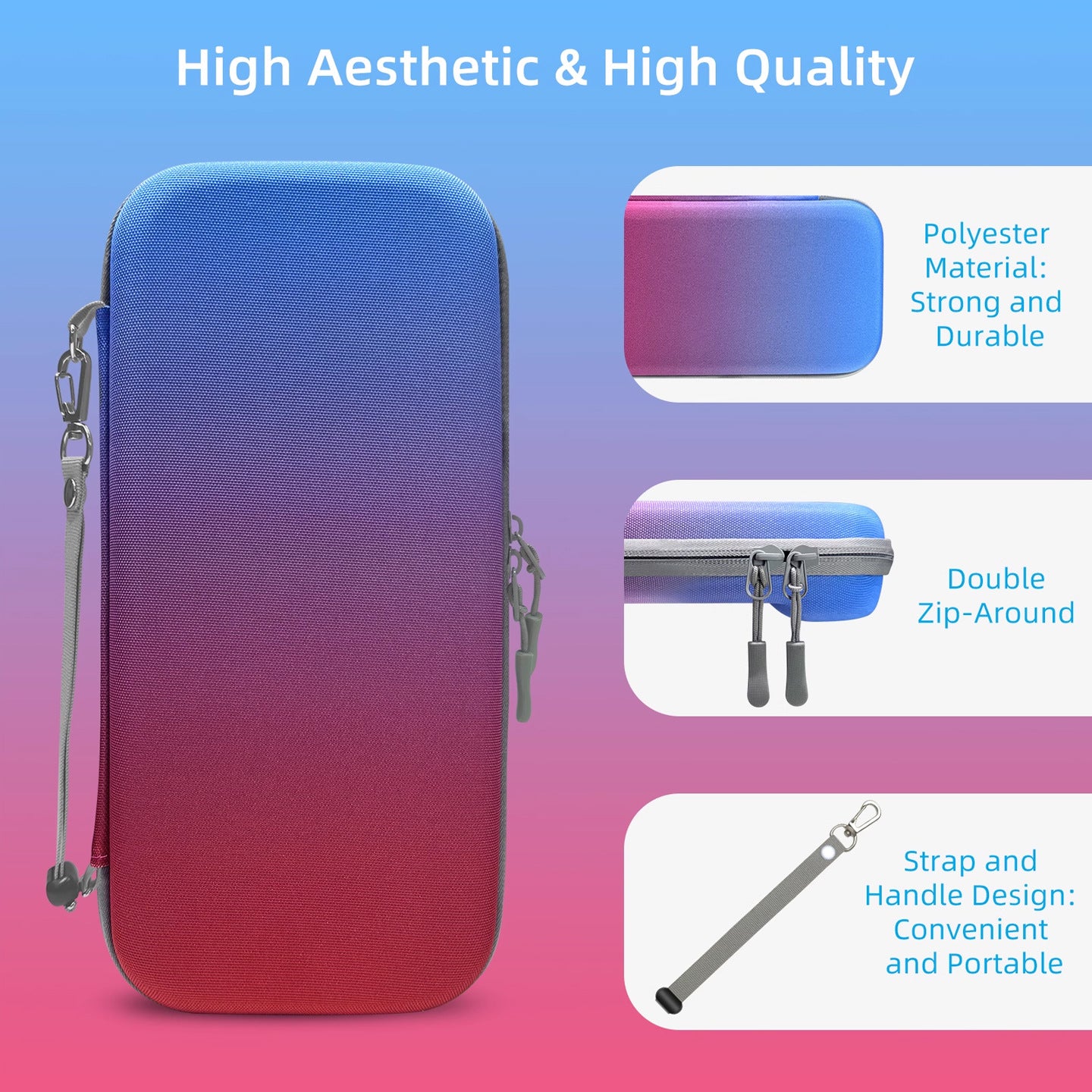 Portable Hard Shell Travel Case for Nintendo Switch/Switch Lite/OLED - Game Card Slots & Accessory Pocket(Gradient red and blue)