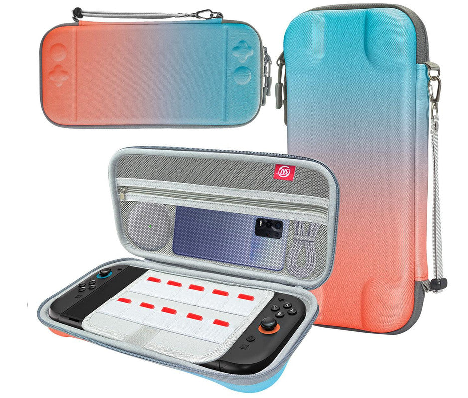 Portable Hard Shell Travel Case for Nintendo Switch/Switch Lite/OLED - Game Card Slots & Accessory Pocket(Gradient orange and blue)