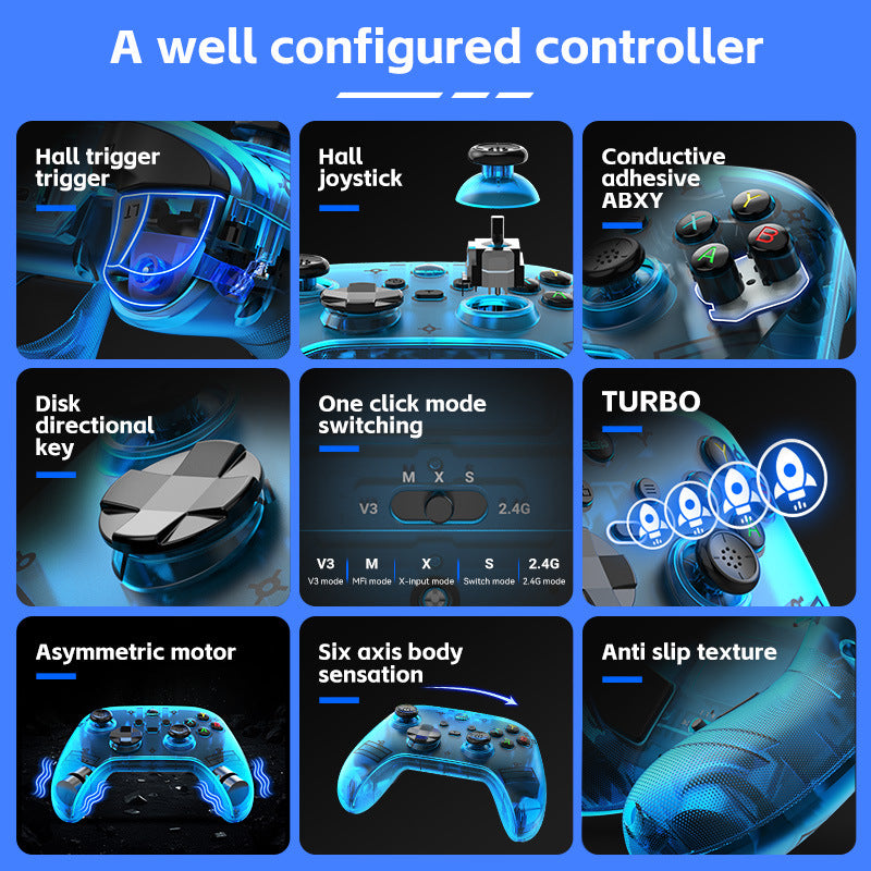G6 Pro Wireless Gaming Controller - Hall Joysticks & Triggers, Multi-Platform, Six-Axis Gyro, Turbo & Macro(blue)