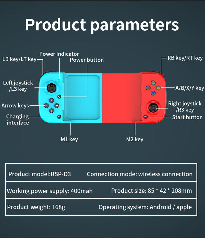 Portable Telescopic Mobile Game Controller - Bluetooth 5.0, iOS/Android/PC Compatible, 400mAh Battery(green)