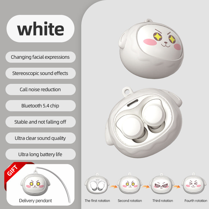 Fun Face-Changing TWS Earbuds with Rotating Case - Bluetooth 5.4, High-Quality Sound(white)