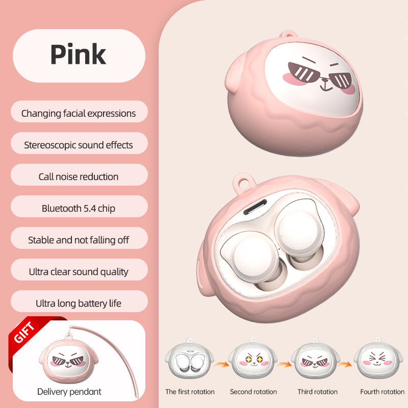 Fun Face-Changing TWS Earbuds with Rotating Case - Bluetooth 5.4, High-Quality Sound(pink)
