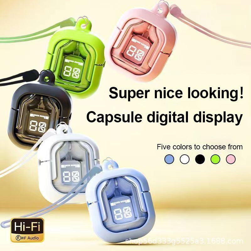 Transparent Capsule TWS Earbuds with LED Digital Display - Bluetooth 5.3, IPX4 Waterproof, Type-C Charging(white)