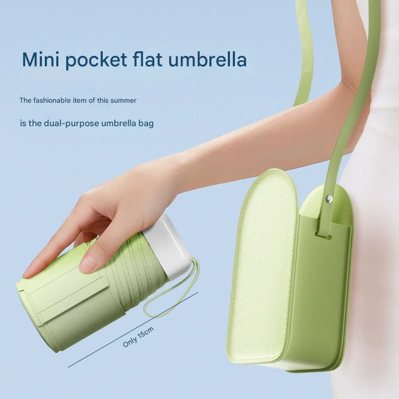 Mini Pocket Umbrella with Matching Crossbody Bag - UV Protection, 6-Rib Windproof Design(blue)