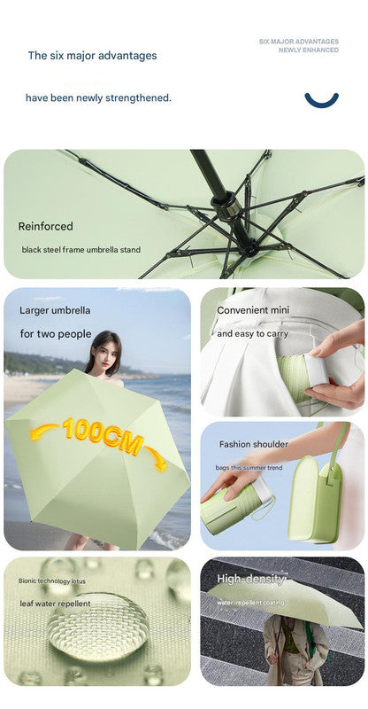 Mini Pocket Umbrella with Matching Crossbody Bag - UV Protection, 6-Rib Windproof Design(pink)