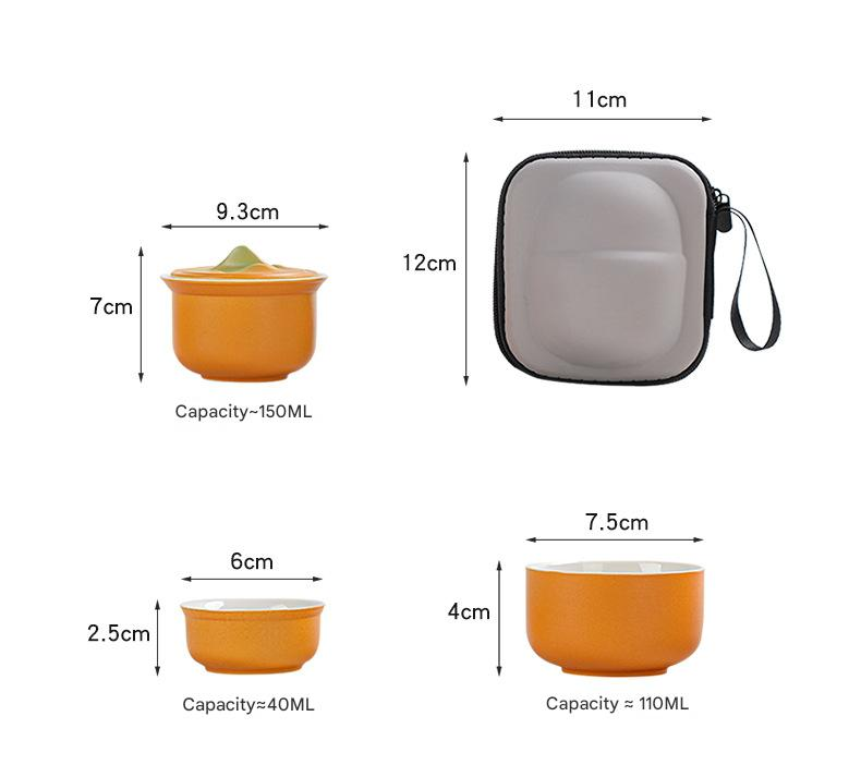 Portable Ceramic Tea Set for Travel - Quick Gaiwan with 3 Cups & Carrying Case(Yellow-green gradient)