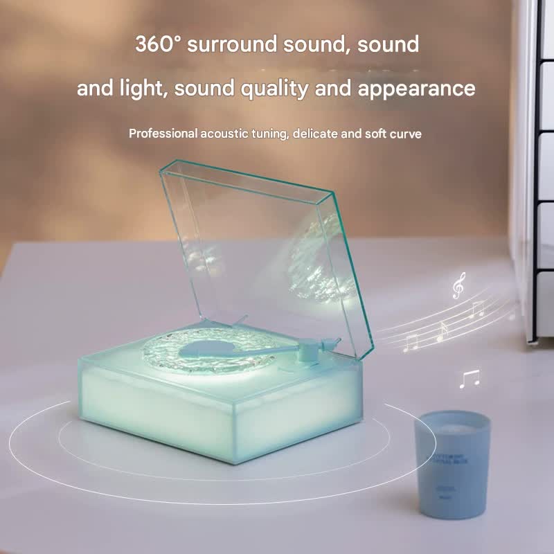 Retro Vinyl Bluetooth Speaker with Water Ripple Light Projection & 360 Surround Sound(grey)