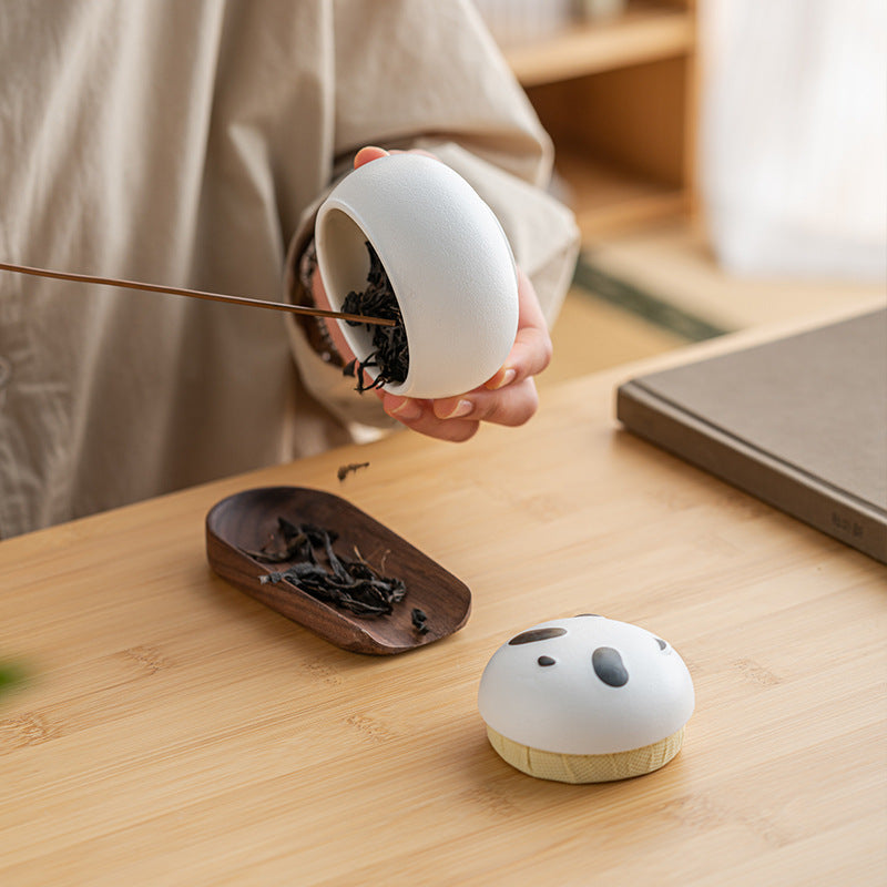 Artisanal Animal-Shaped Ceramic Tea Storage Jar with Gift Box - 140ml Capacity, Textured Finish(black)