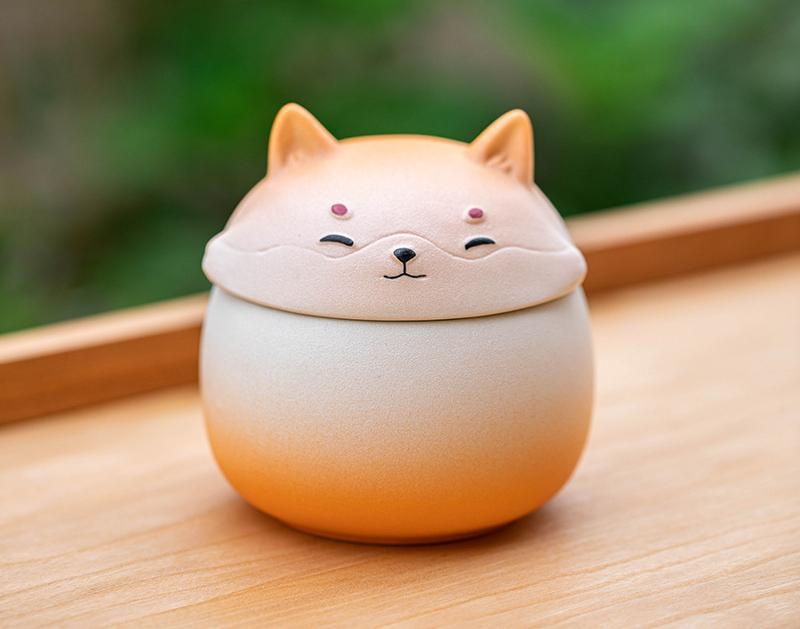 Artisan Ceramic Sealed Storage Jar with Animal Design - Airtight Tea Preservation & Decorative Accent(Gradient Orange)