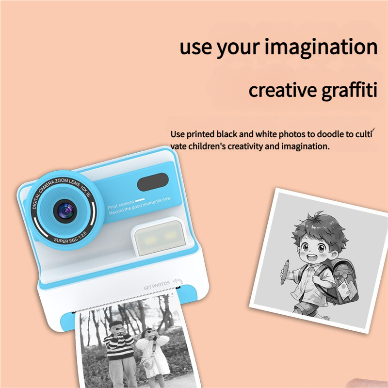 Kids Instant Print Camera - Creative Drawing & Photo Fun with Thermal Printing(Pink+32GB memory card)