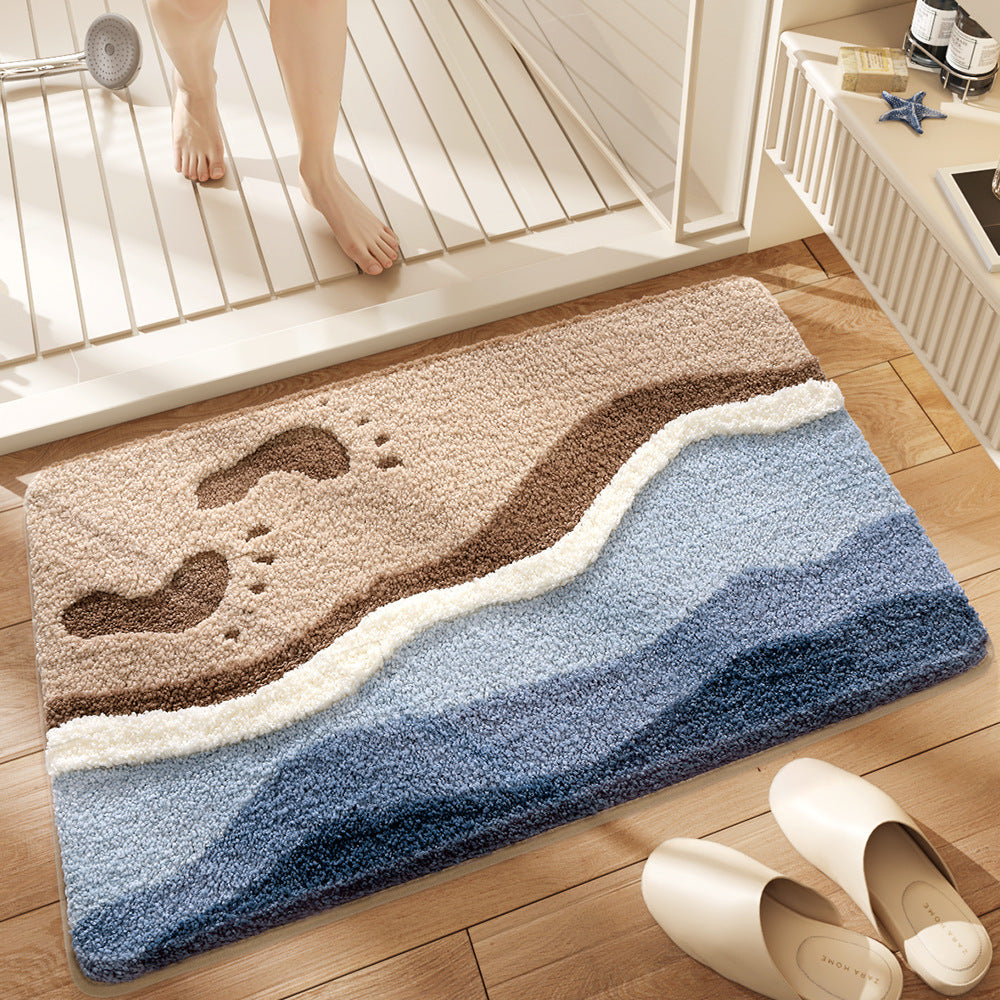 Premium Bath Mat with 8X Water Absorption & Non-Slip Base(Footprints by the seaside)