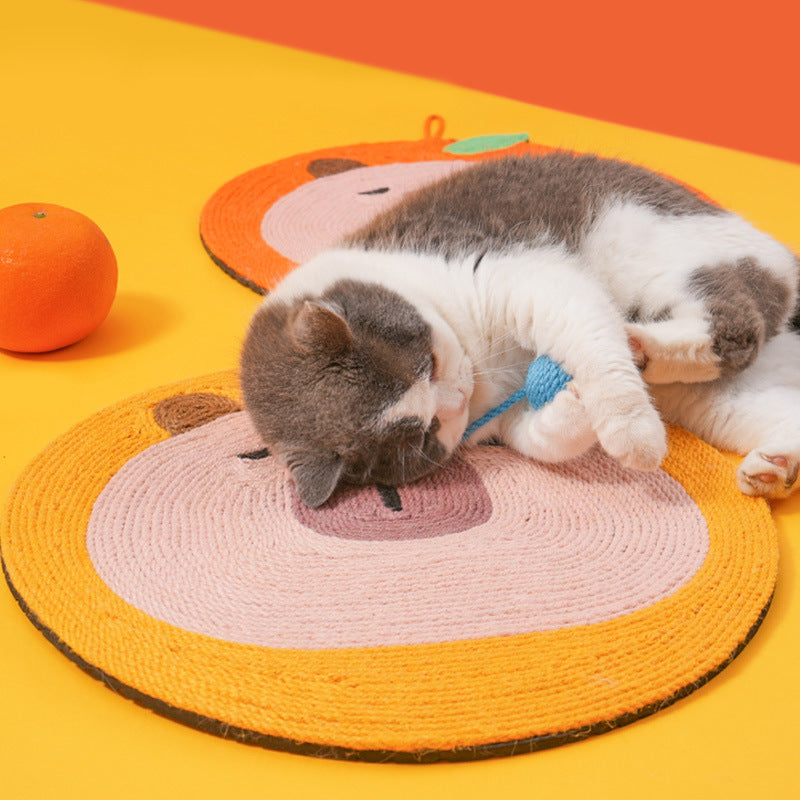 Fruit-Themed Capybara Cat Scratching Pad - Sisal Rope, EVA Non-Slip Backing, Hanging or Floor Use(pink)