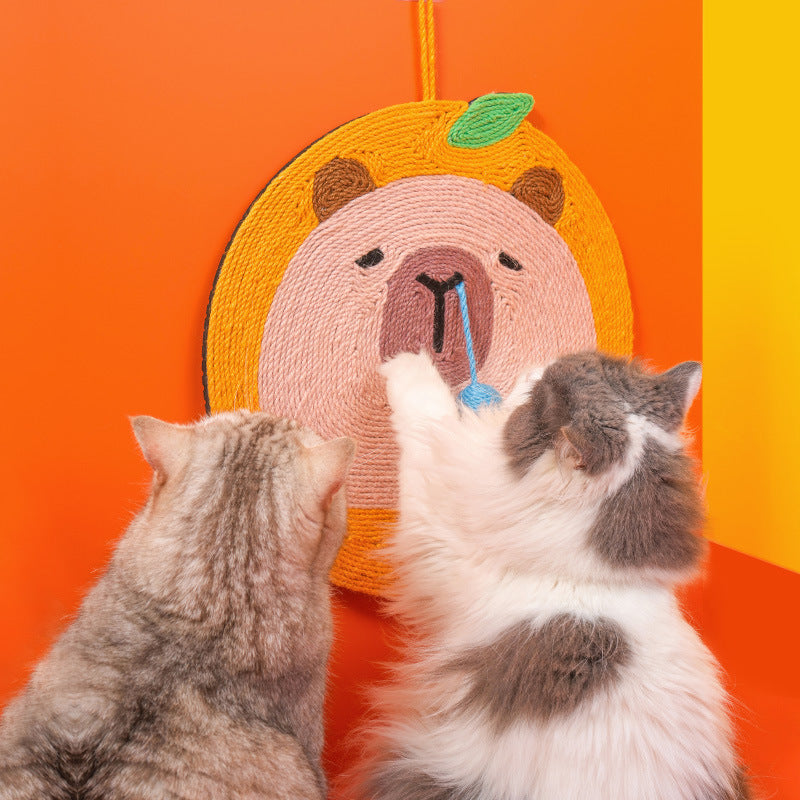 Fruit-Themed Capybara Cat Scratching Pad - Sisal Rope, EVA Non-Slip Backing, Hanging or Floor Use(red)