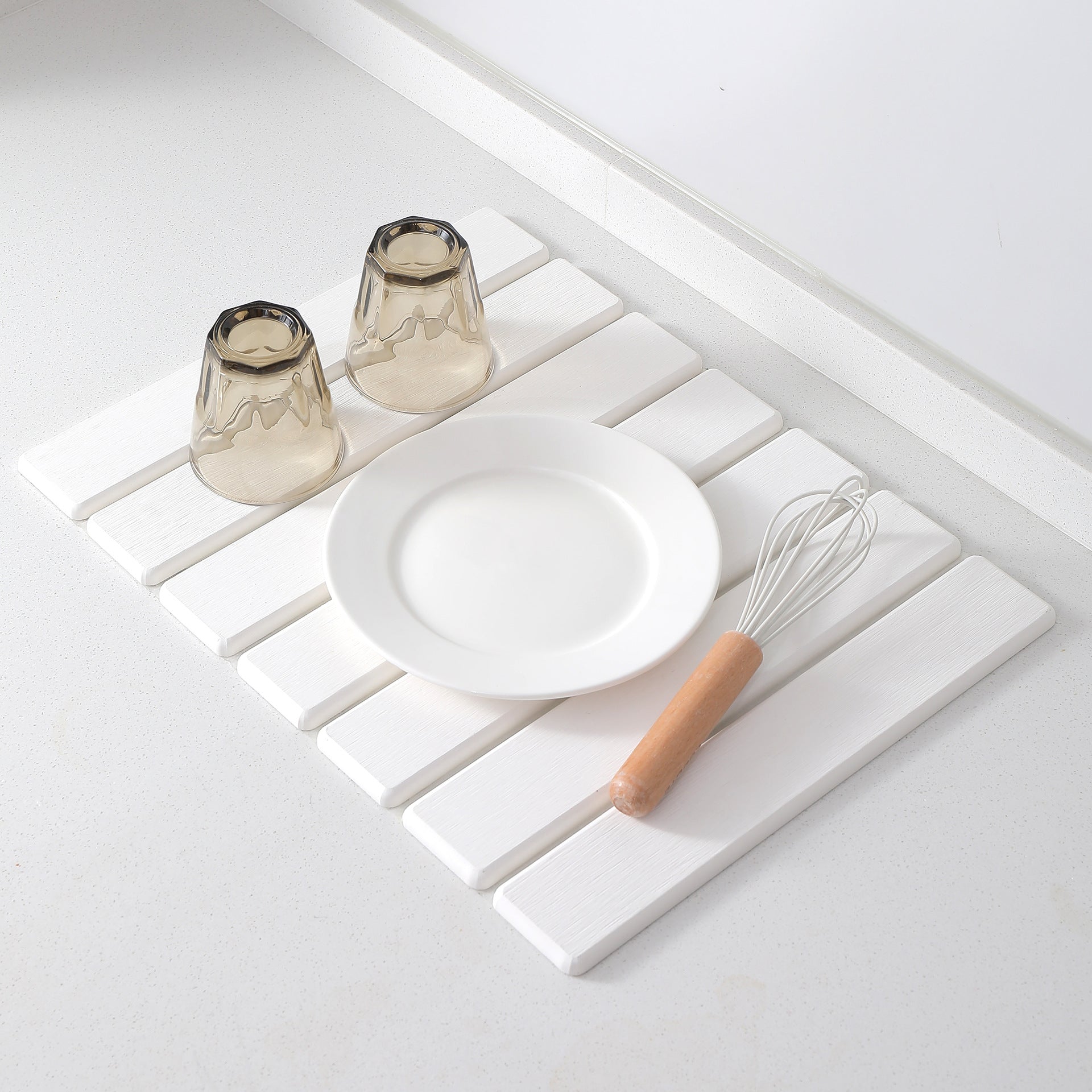 Folding Diatomaceous Earth Countertop Drain Mat - Quick Dry, Non-Slip & Easy Clean Absorbent Pad(light grey)