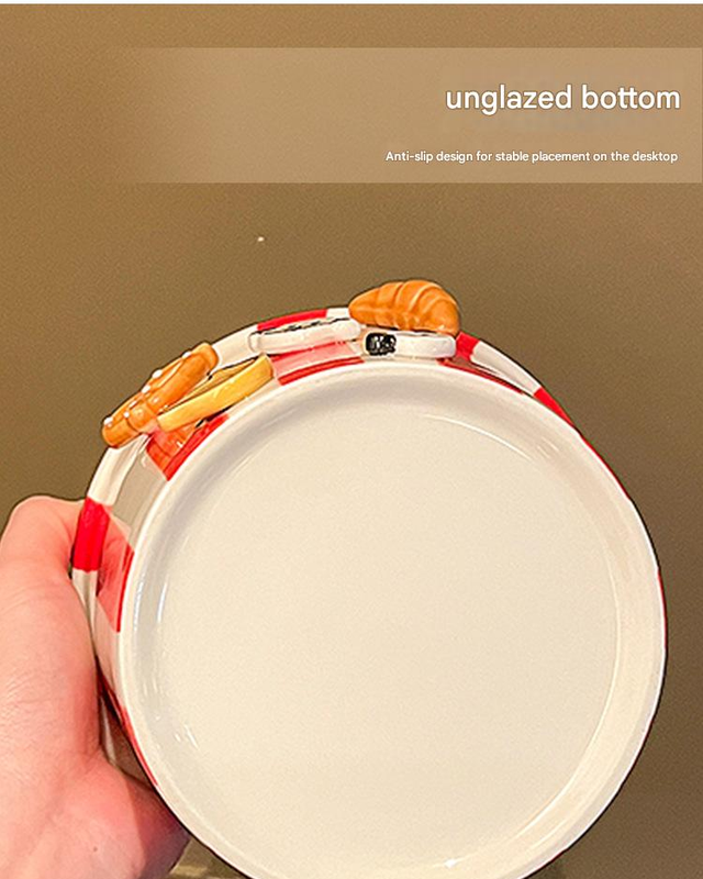Charming Striped Ceramic Instant Noodle Bowl with 3D Accents & Happy every day!