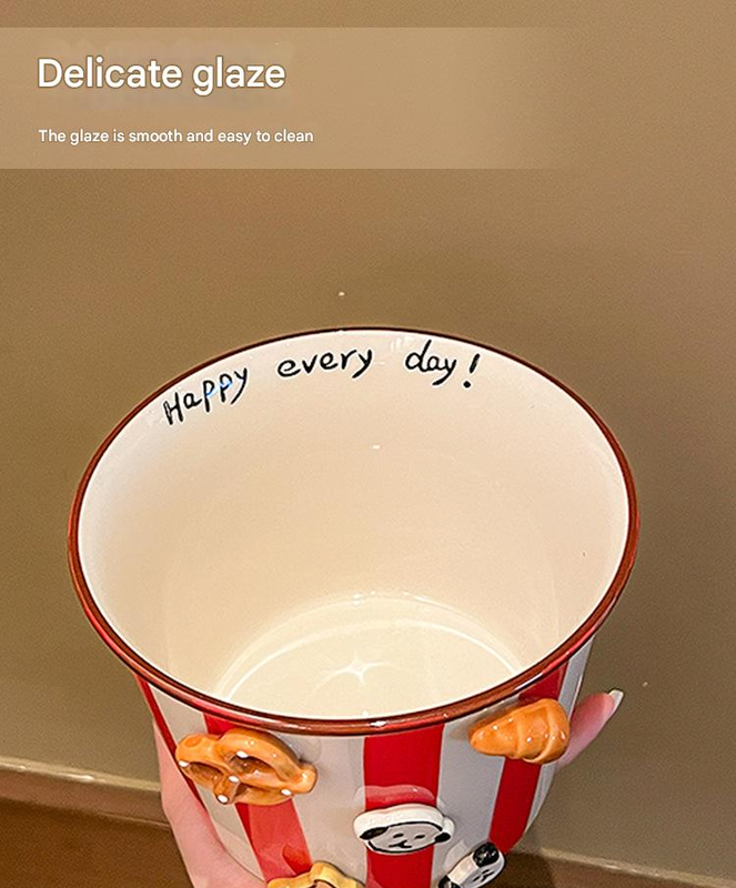Charming Striped Ceramic Instant Noodle Bowl with 3D Accents & Happy every day!