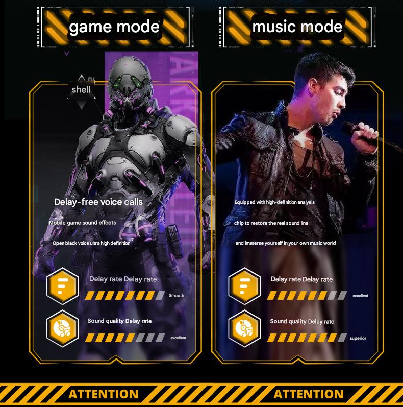 Mecha Style TWS Gaming Earbuds - Bluetooth 5.3, Low Latency, Ear-Hook Design, LED Display Case, Noise Cancelling(black)