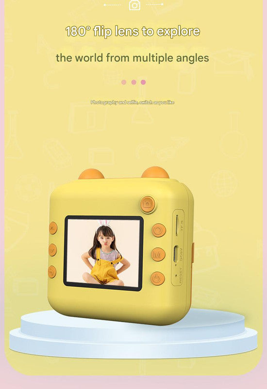 Kids Instant Print Digital Camera with 180° Flip Lens - 24MP Photos, 720P Video & Doodle Fun(yellow)