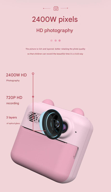 Kids Instant Print Digital Camera with 180° Flip Lens - 24MP Photos, 720P Video & Doodle Fun(yellow)