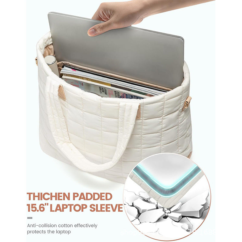 Lightweight Quilted Tote Bag for Women - Fits 15.6 Laptop Water-Resistant with Clutch & Luggage Strap(Khaki)