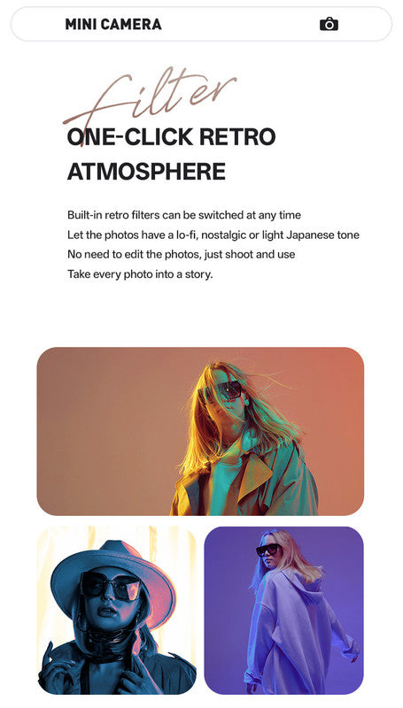 Mini Retro Keychain Camera - 48MP Photos, 1080P HD Video with Built-in Filters & Flash(black and white)