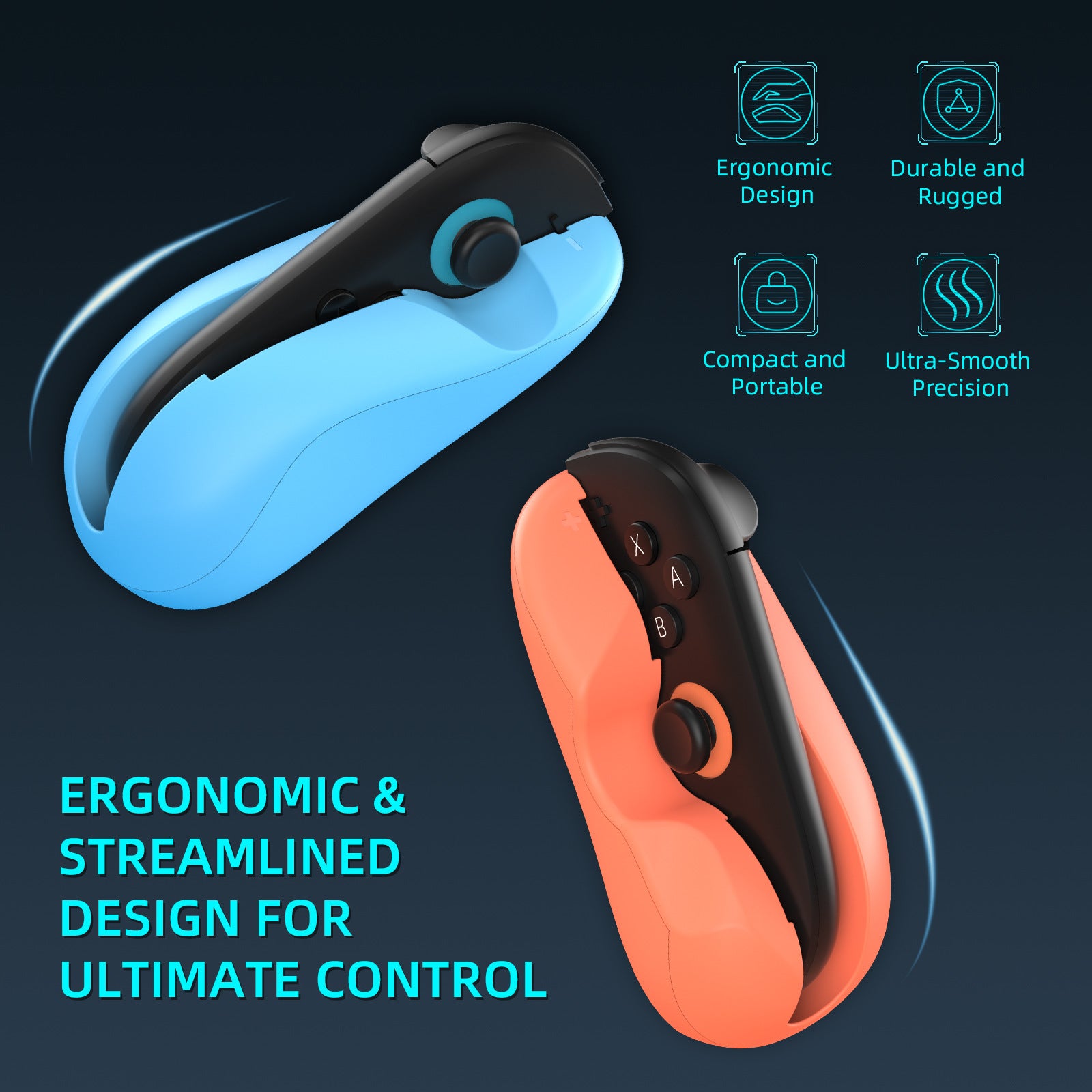 Ergonomic Mouse Grip for Nintendo Switch Joy-Con - 2-Pack Controller Holder (black)