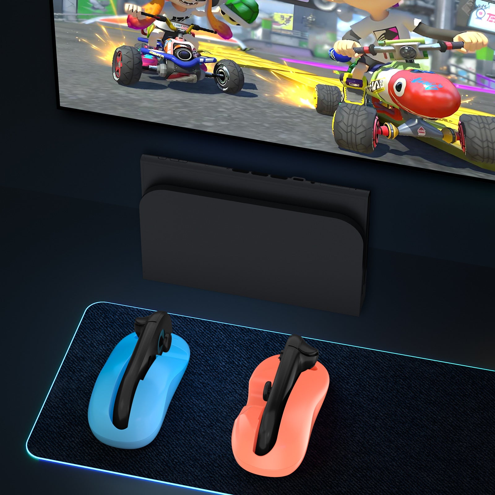 Ergonomic Mouse Grip for Nintendo Switch Joy-Con - 2-Pack Controller Holder (Orange Blue)