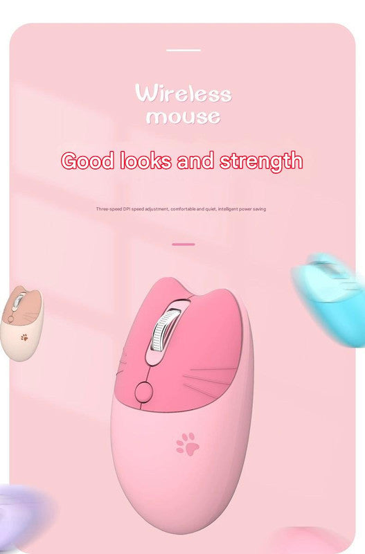 Cute Cat Shaped Wireless Office Mouse - Dual Mode 2.4G/Bluetooth, 3-Level DPI, Silent Click(Milk tea color)