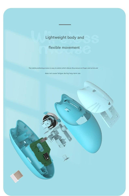 Cute Cat Shaped Wireless Office Mouse - Dual Mode 2.4G/Bluetooth, 3-Level DPI, Silent Click(Milk tea color)