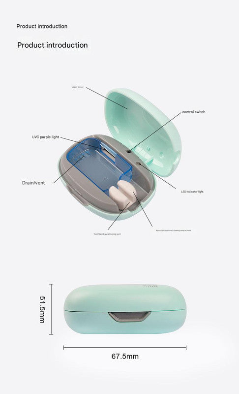 Portable UVC Toothbrush Sterilizer Case - 5-Minute Automatic Sanitizer, USB-C Rechargeable(blue)